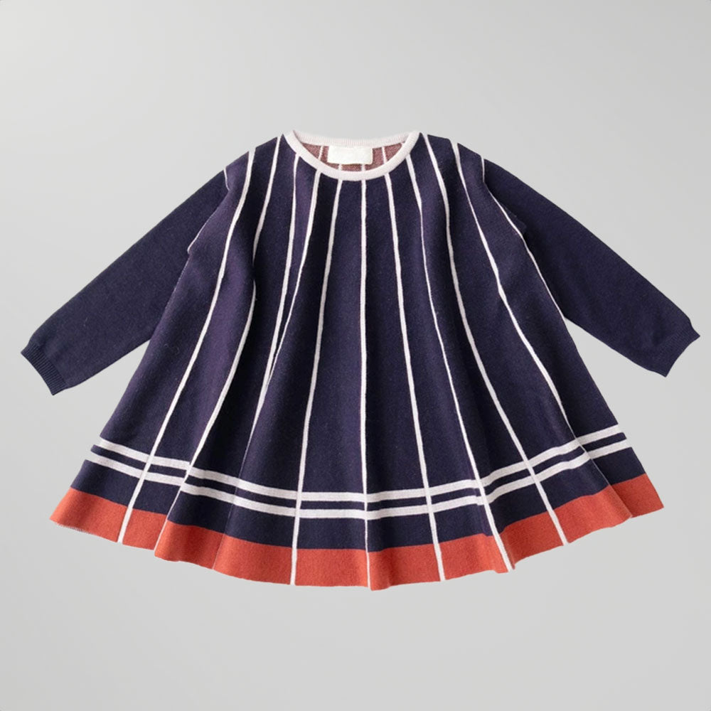 Long-Sleeve Striped A-Line Dress